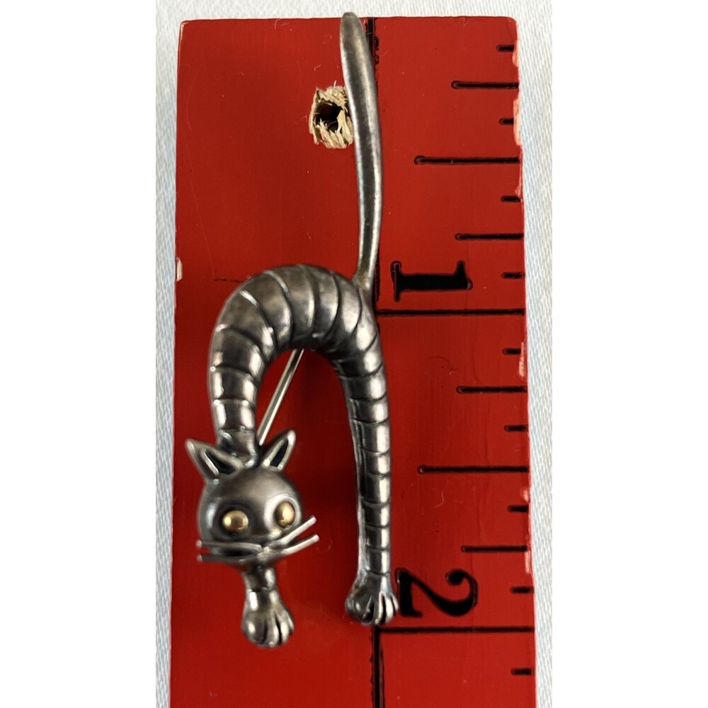 2" Cat w/Arched Back All Metal Brooch Striped Tabby Mad Kitten Halloween Pin
